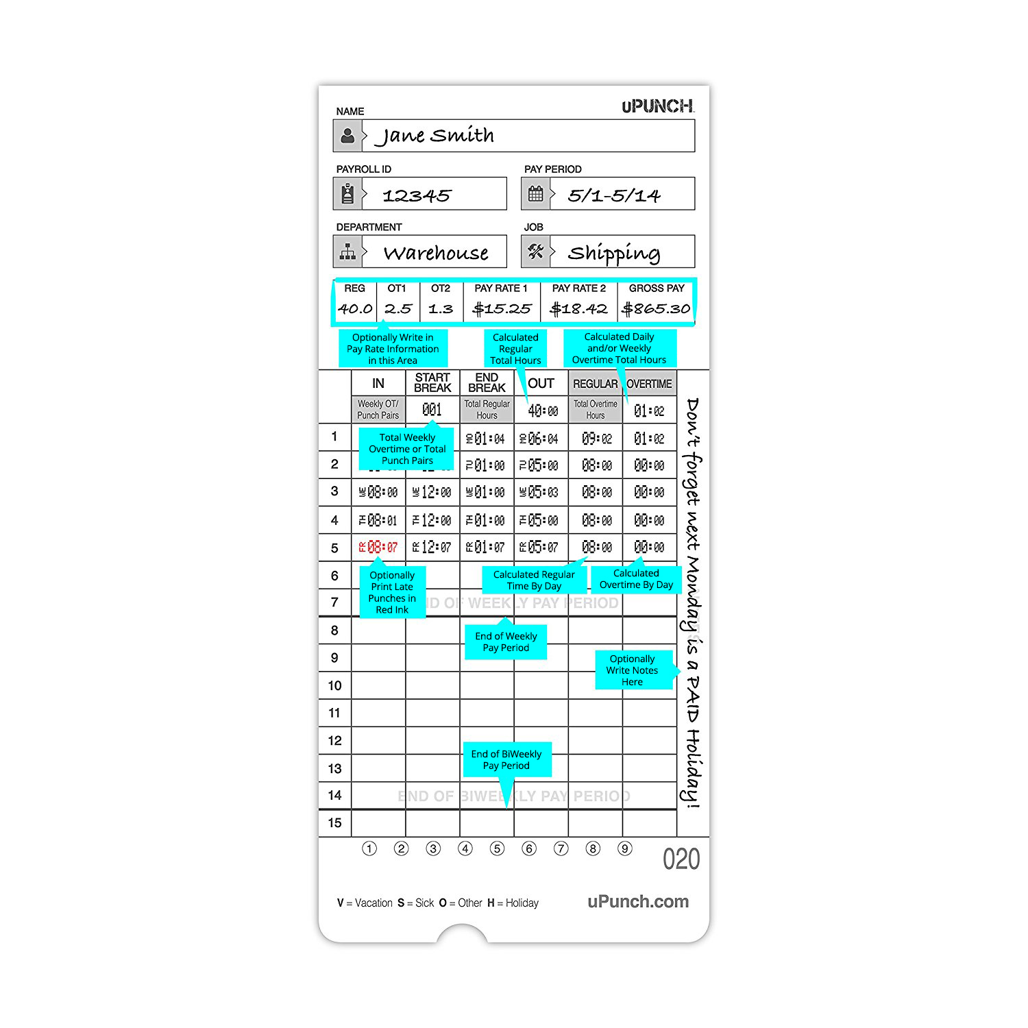 HN4000 HNTC2 Compatible Time Cards for uPunch HN2000 HN6000 100 HN4500 